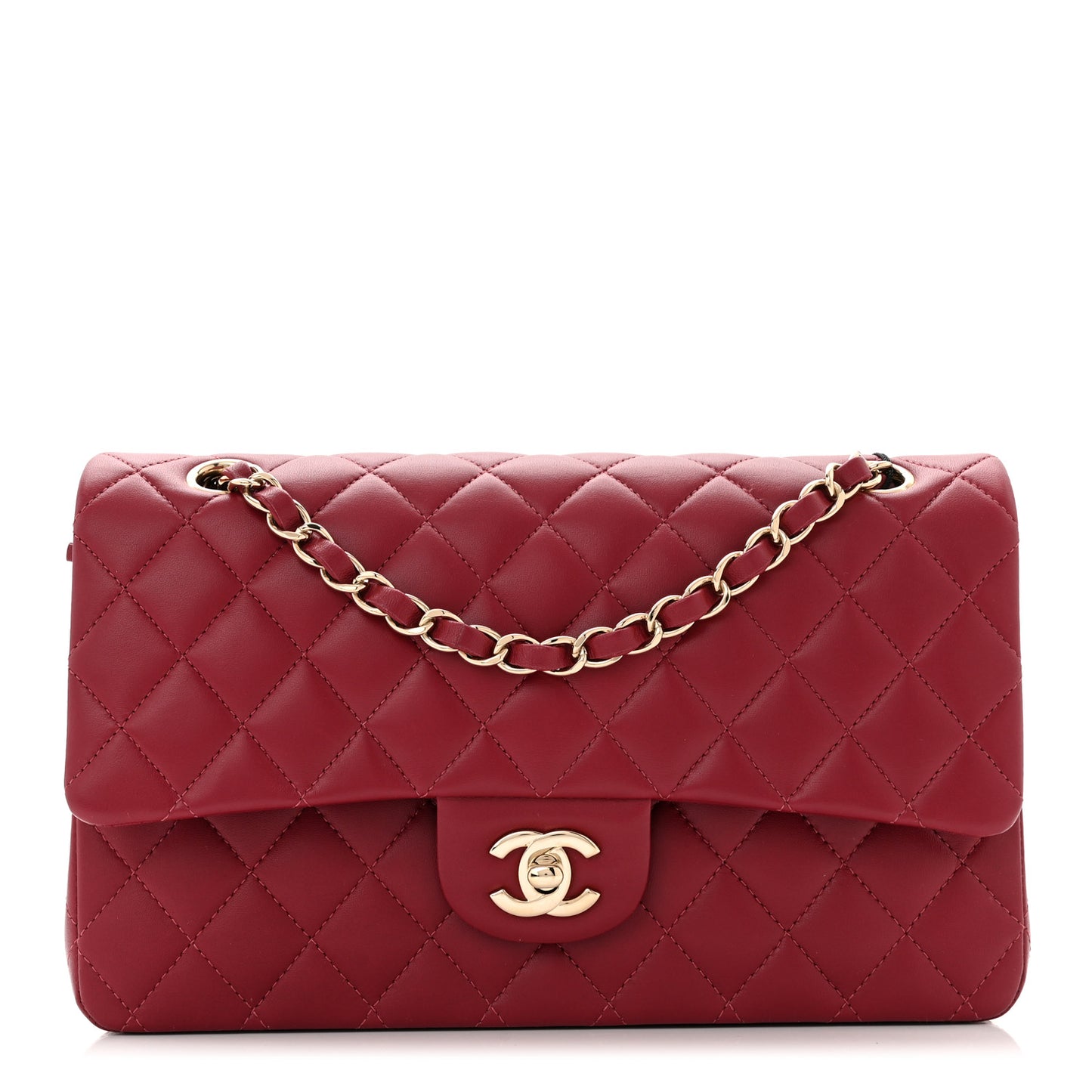 Lambskin Quilted Medium Double Flap Burgundy