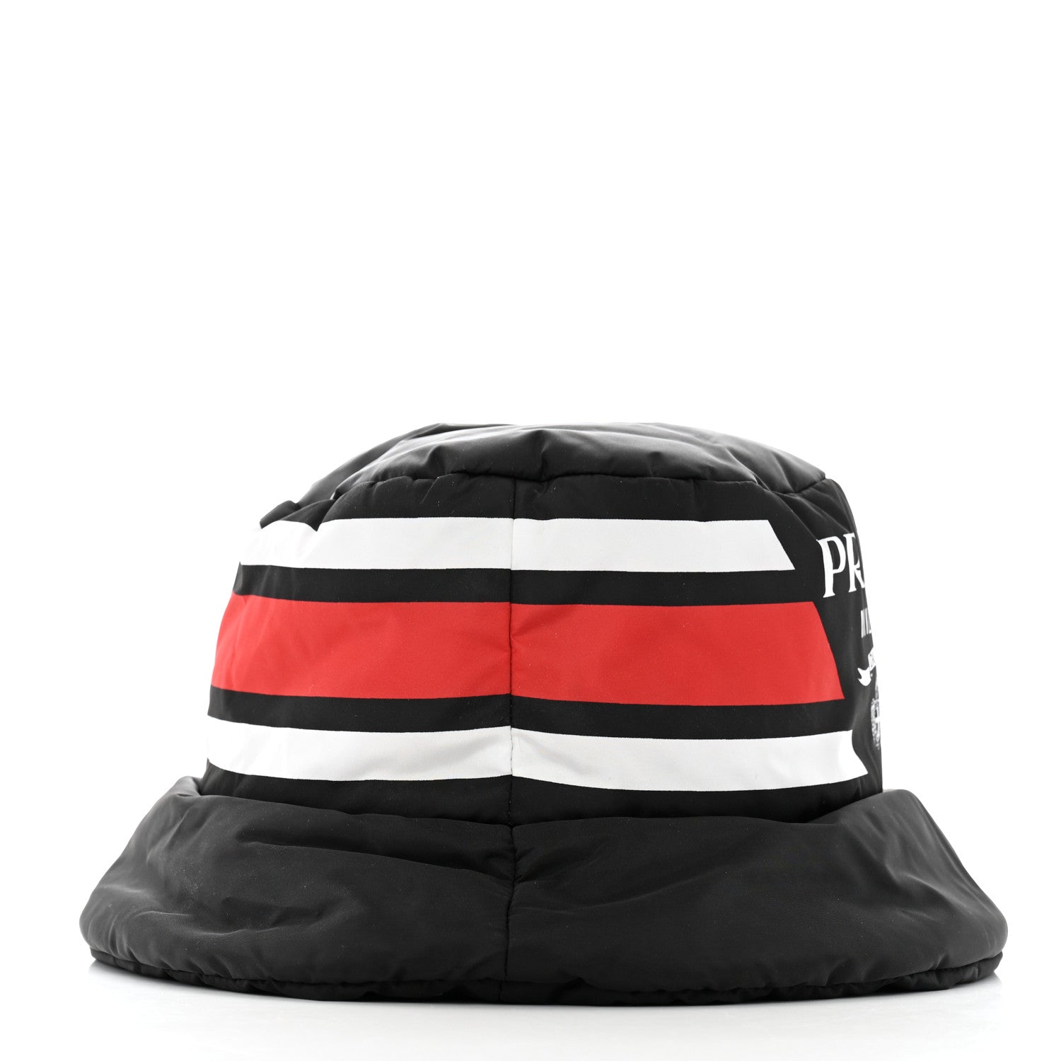 Prada Re-Nylon Triangle Logo Padded Mens Bucket Hat XL Black Red