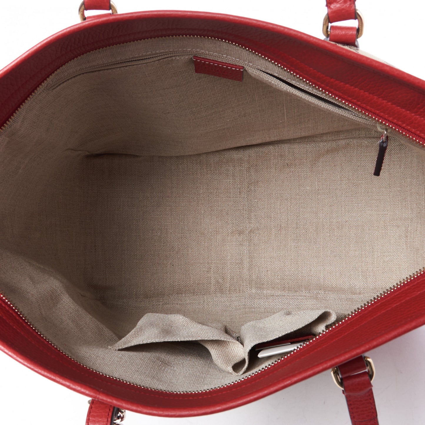 Monogram Bree Zippered Tote Beige Red