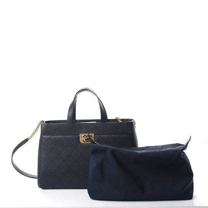 Chanel Calfskin Stitched Large Straight Lines Shopping Tote Navy 4 of 11