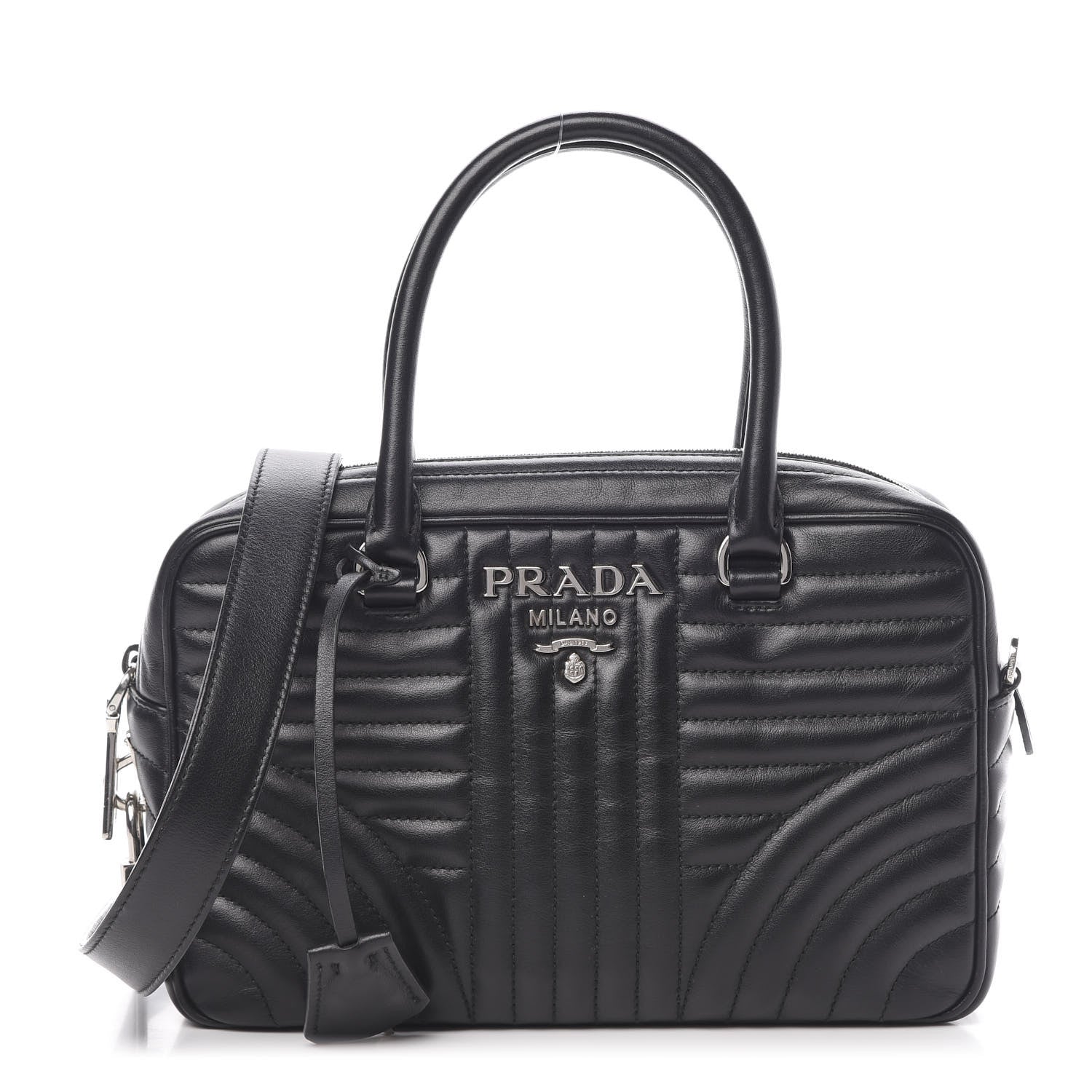 Prada Soft Calfskin Impunture Diagramme Top Handle Crossbody Bag Black 1 of 11