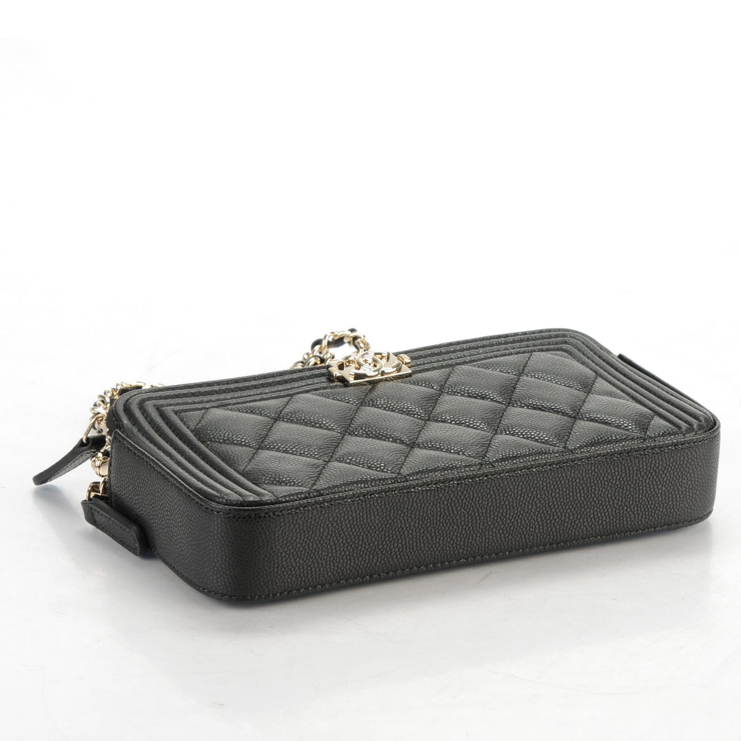 Caviar Quilted Small Boy Clutch With Chain Black