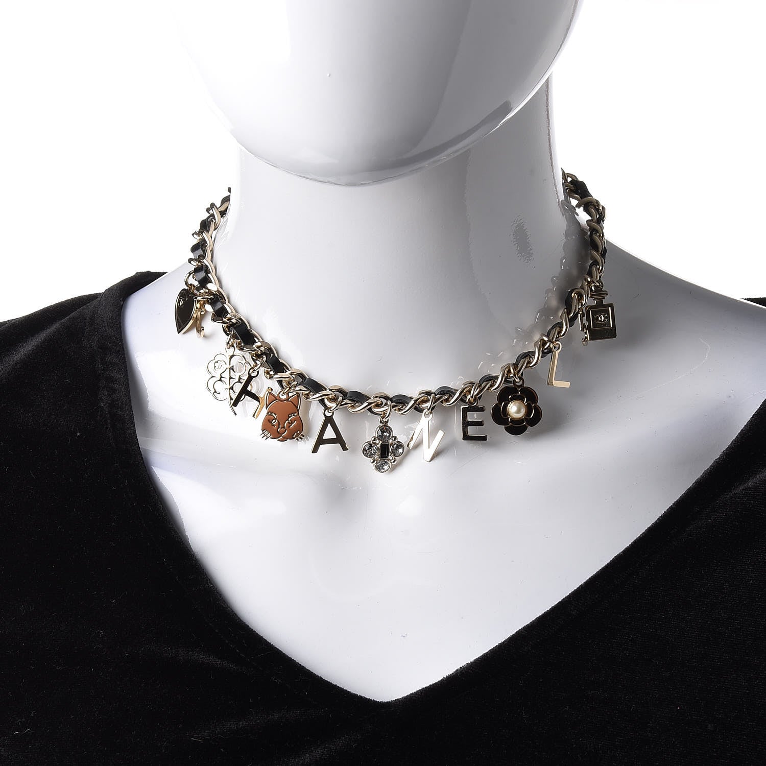 Chanel Lambskin Crystal CC Logo Charming Choker Gold Black 2 of 3