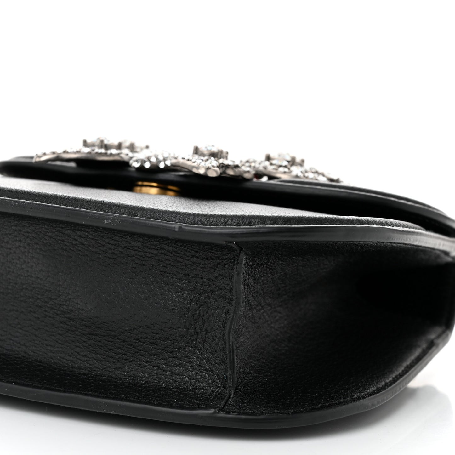 Calfskin Web Crystal Butterfly Stripe Small Totem Shoulder Bag Black