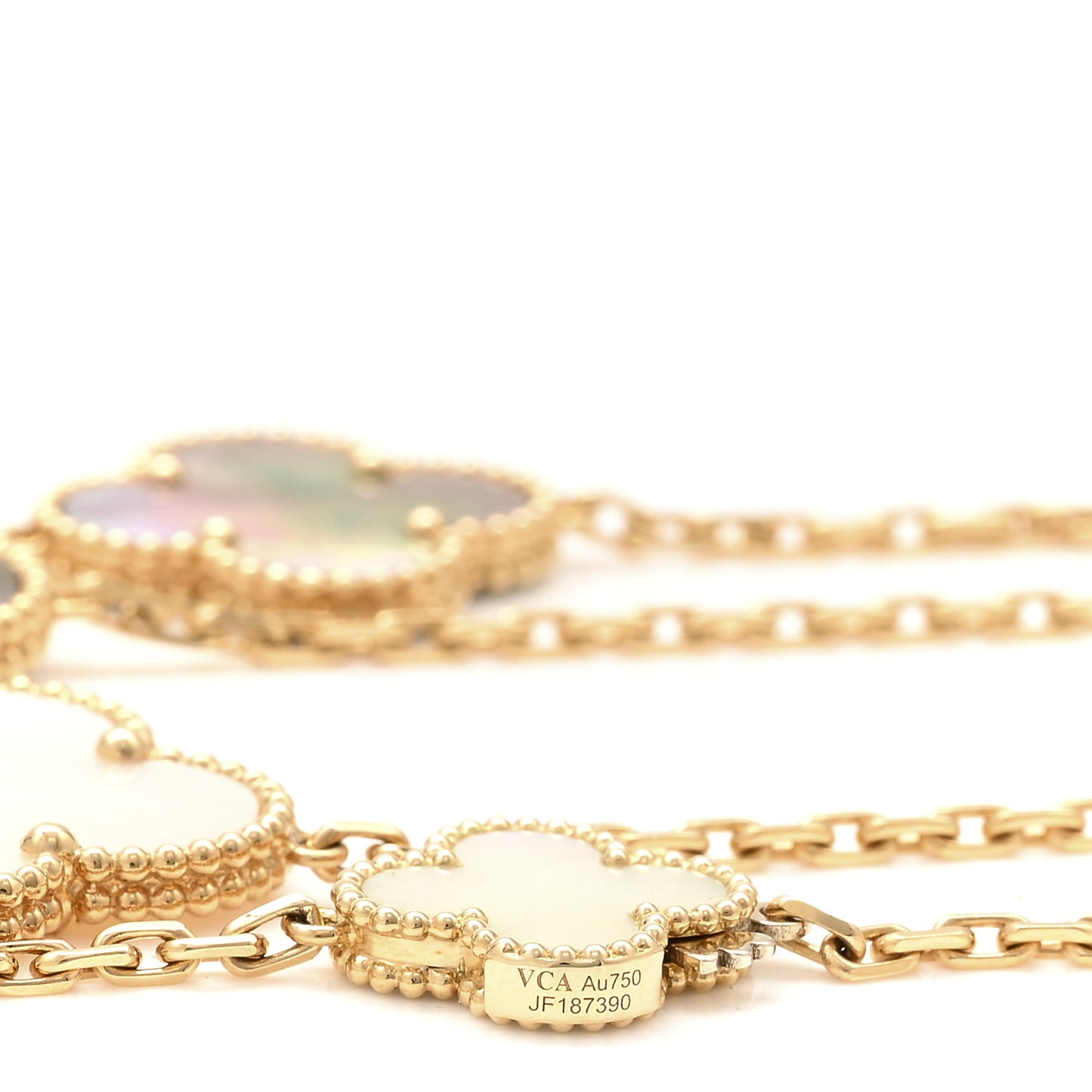 18K Yellow Gold Onyx Mother of Pearl 16 Motifs Magic Alhambra Necklace