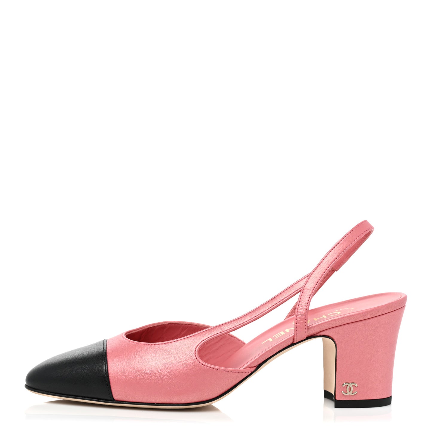 Iridescent Lambskin Cap Toe CC Slingback Pumps 39 Pink Black