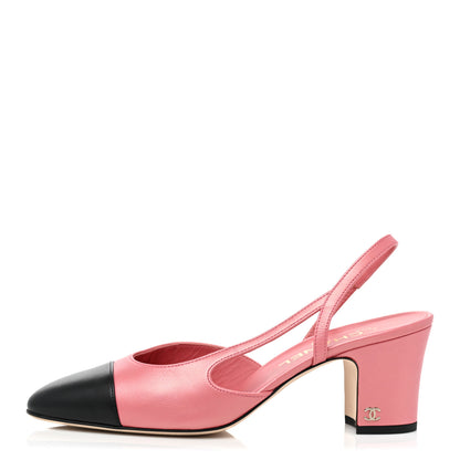 Chanel Iridescent Lambskin Cap Toe CC Slingback Pumps 39 Pink Black 1 of 9