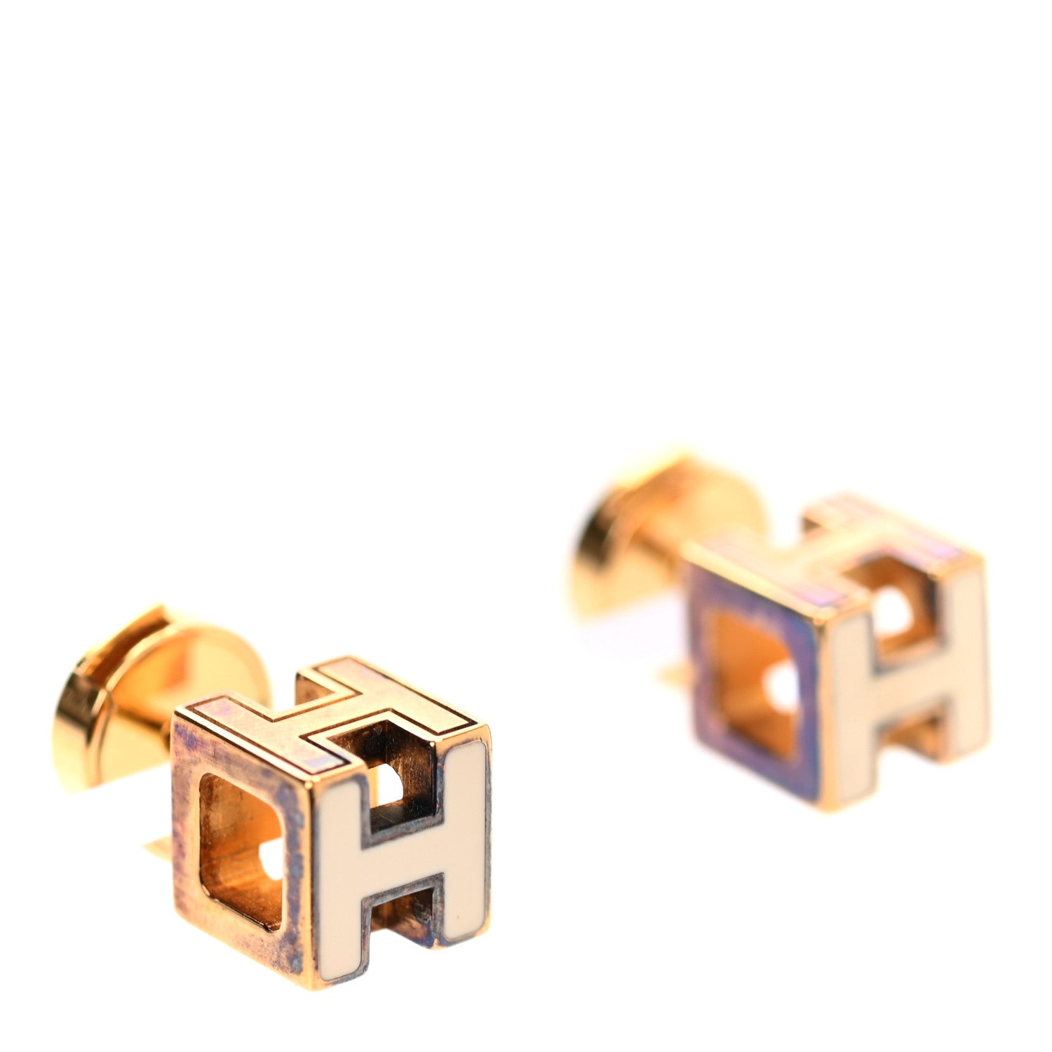 Hermes Gold Plated Cage d'H Earrings Ecru 3 of 4