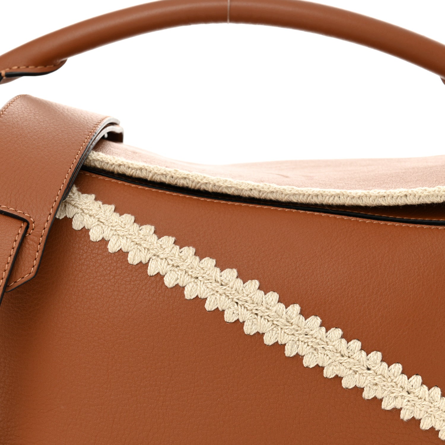 Loewe Calfskin Crochet Trim Medium Puzzle Bag Tan 8 of 11