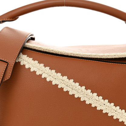Loewe Calfskin Crochet Trim Medium Puzzle Bag Tan 8 of 11