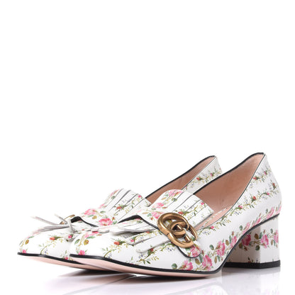 Gucci Calfskin Rose Print GG Marmont Fringe 50mm Loafer Pumps 41.5 Multicolor 3 of 10