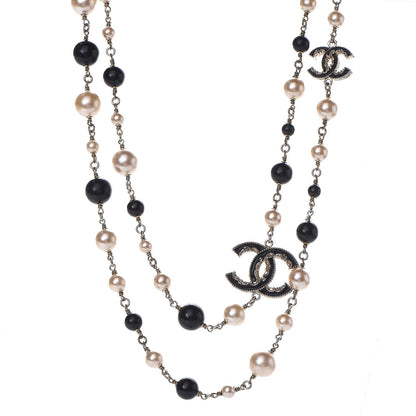 Chanel Pearl Bead Enamel CC Long Necklace Black Gold 1 of 4
