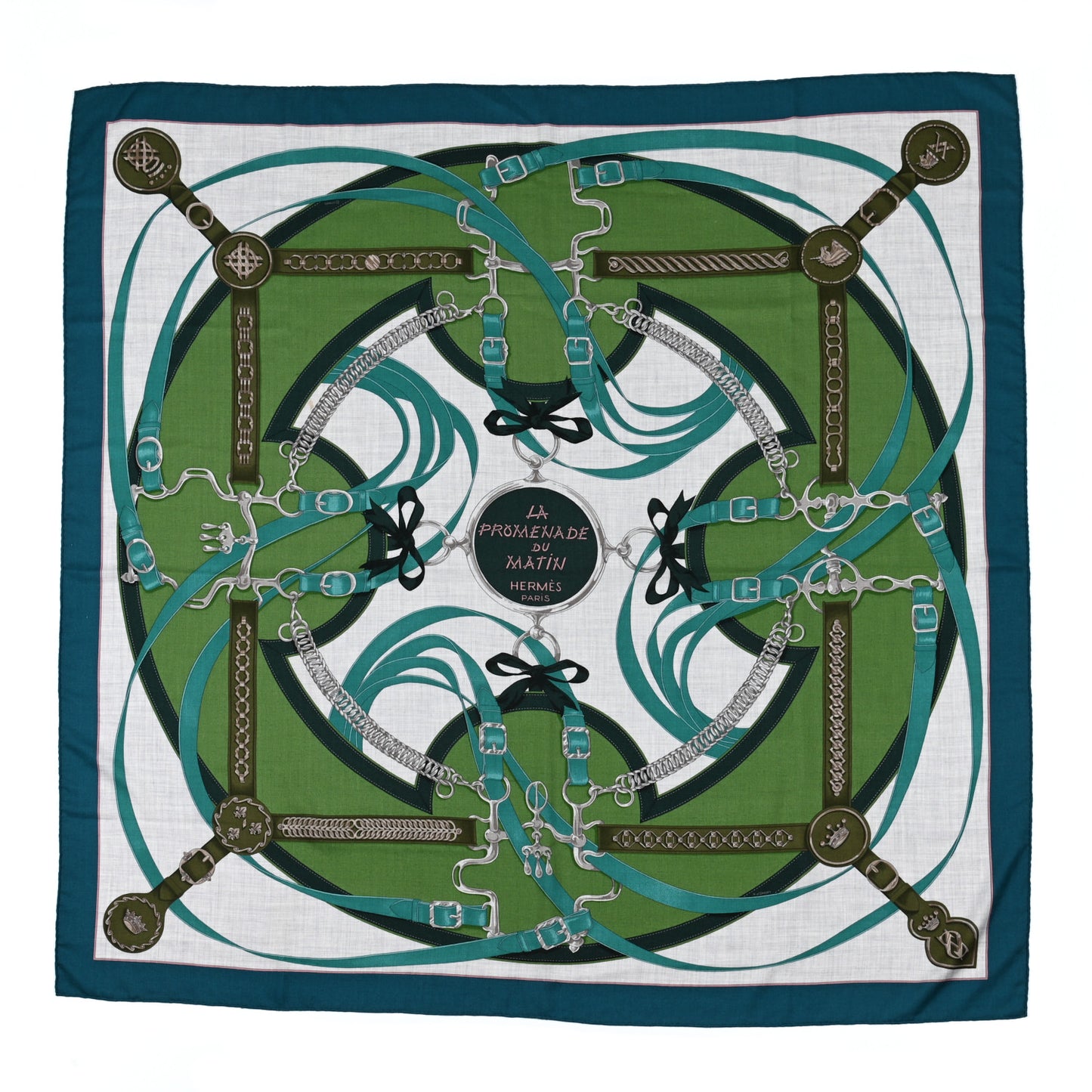 Cashmere Silk La Promenade Du Matin Shawl 140 Petrole Gris Chine Vert