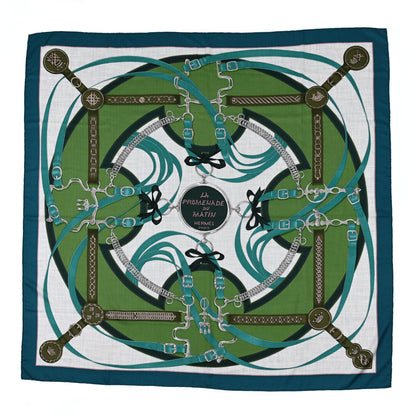 Hermes Cashmere Silk La Promenade Du Matin Shawl 140 Petrole Gris Chine Vert 1 of 6