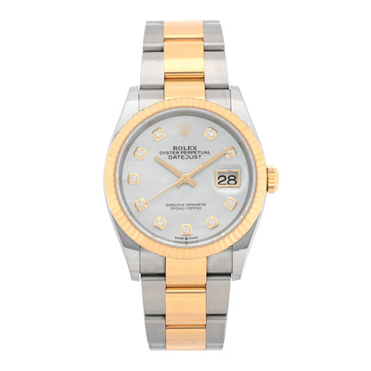 Rolex Stainless Steel 18K Yellow Gold Diamond Mother of Pearl 36mm Oyster Perpetual Datejust Watch 126233 1 of 5