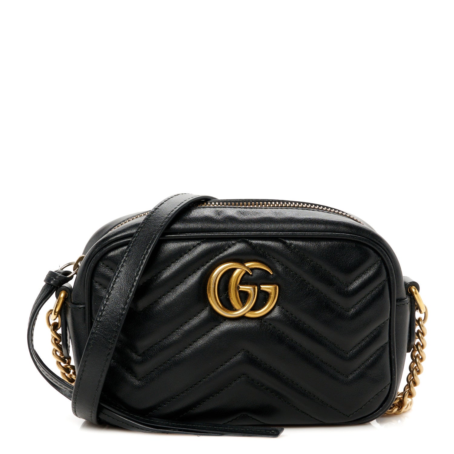 Gucci Calfskin Matelasse Mini GG Marmont Chain Shoulder Bag Black 1 of 12
