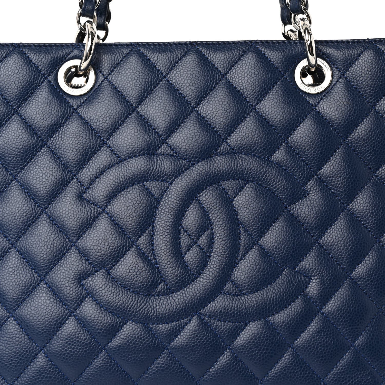 Chanel Caviar Quilted Grand Shopping Tote GST Dark Navy Blue 9 of 13