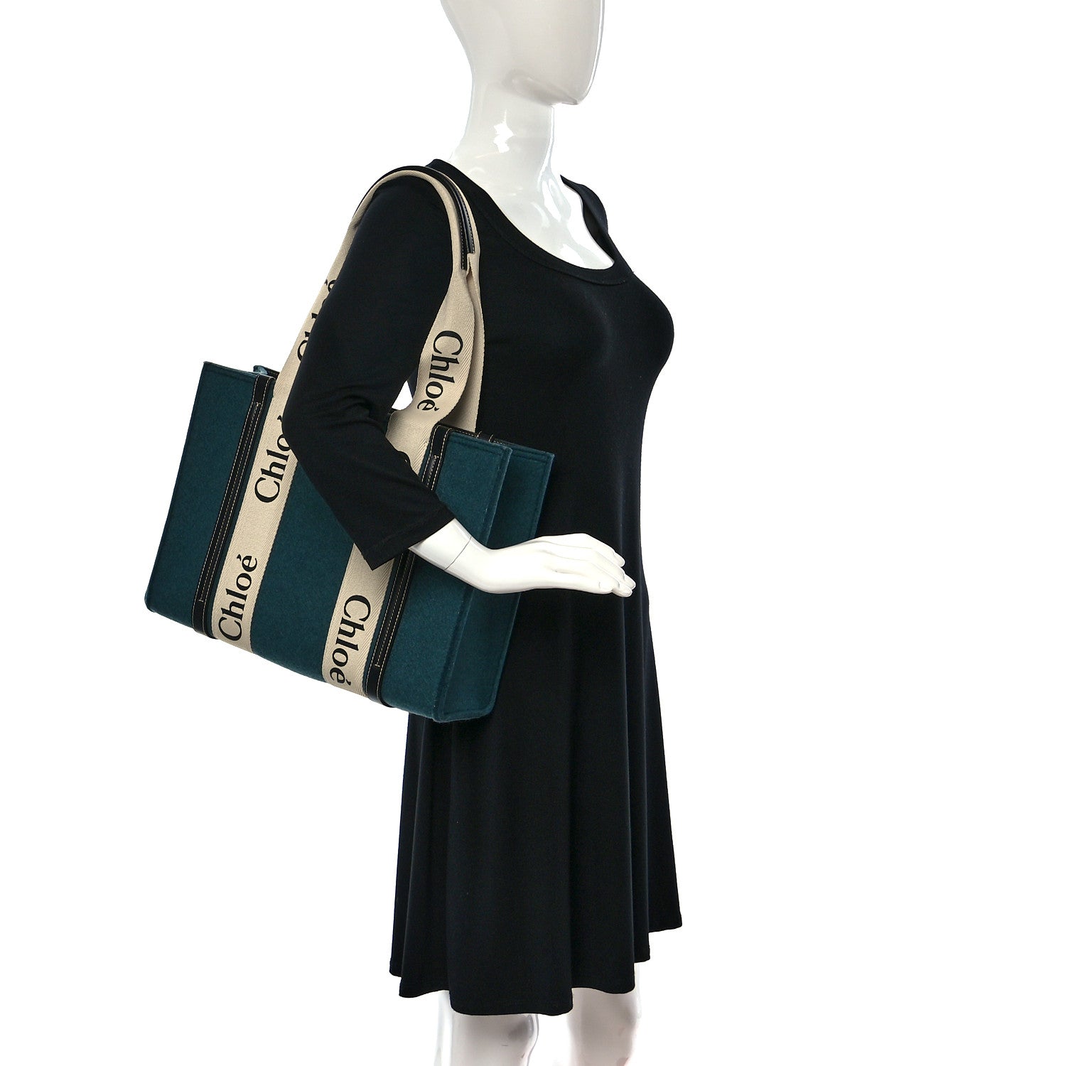 Chloe Felt Shiny Calfskin Medium Woody Ribbon Tote Steel Blue 2 of 12