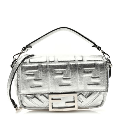Fendi Vitello Catalan FF 1974 Embossed Mini Baguette Argento 1 of 10