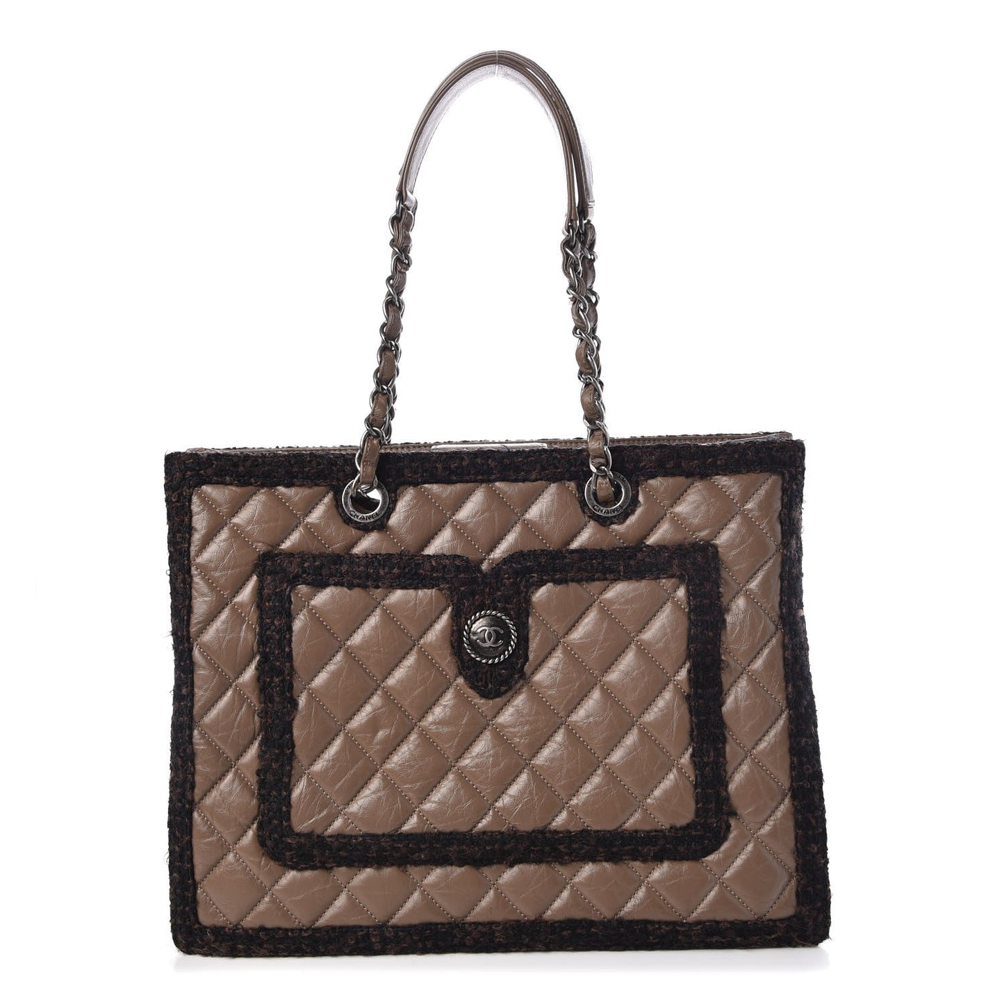 Aged Calfskin Tweed Medium Secrets Tote Taupe