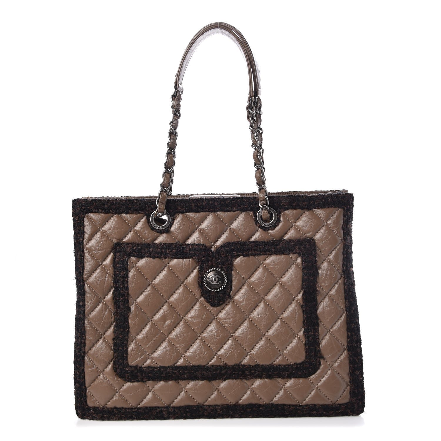 Chanel Aged Calfskin Tweed Medium Secrets Tote Taupe 1 of 7