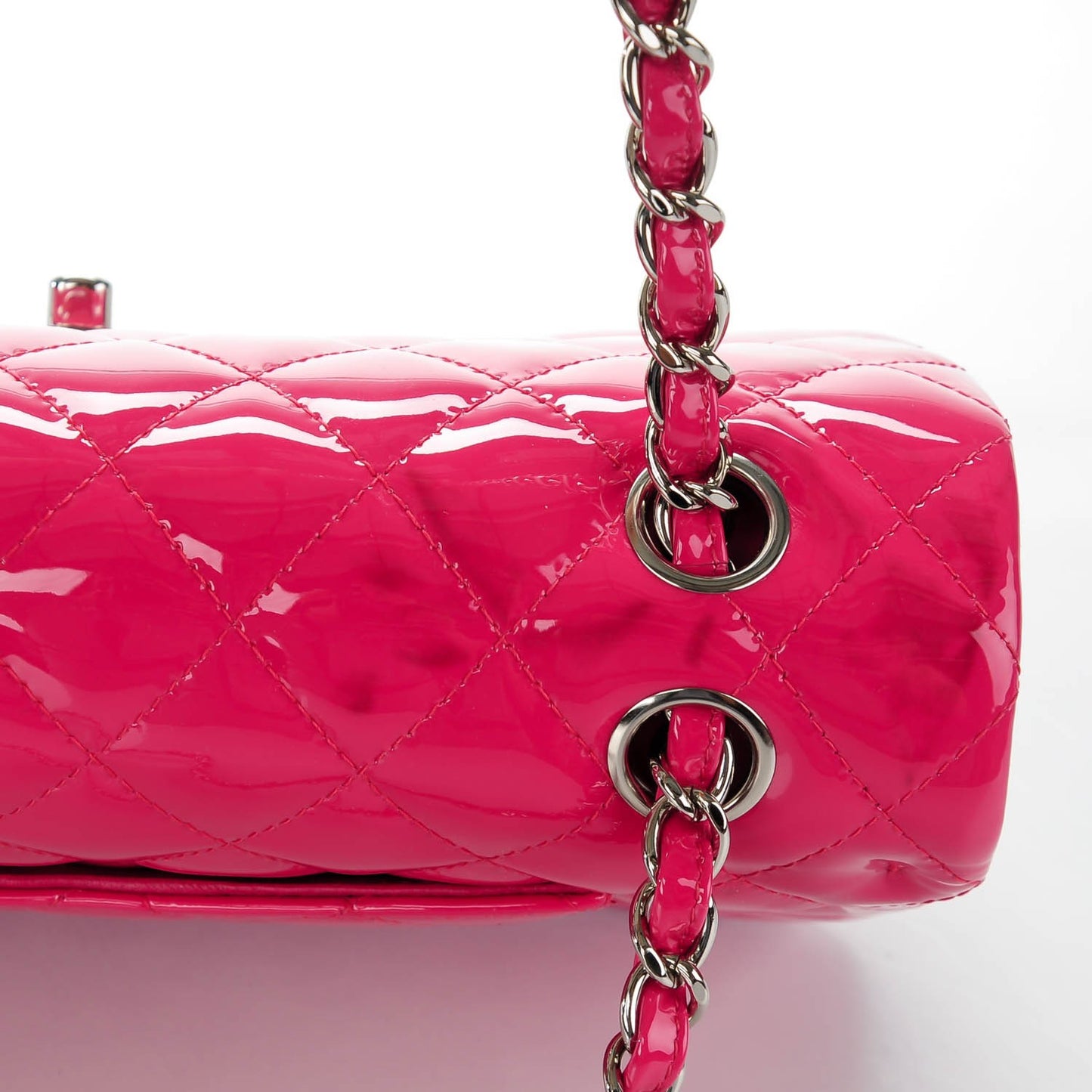 Patent Quilted Medium Double Flap Fuchsia