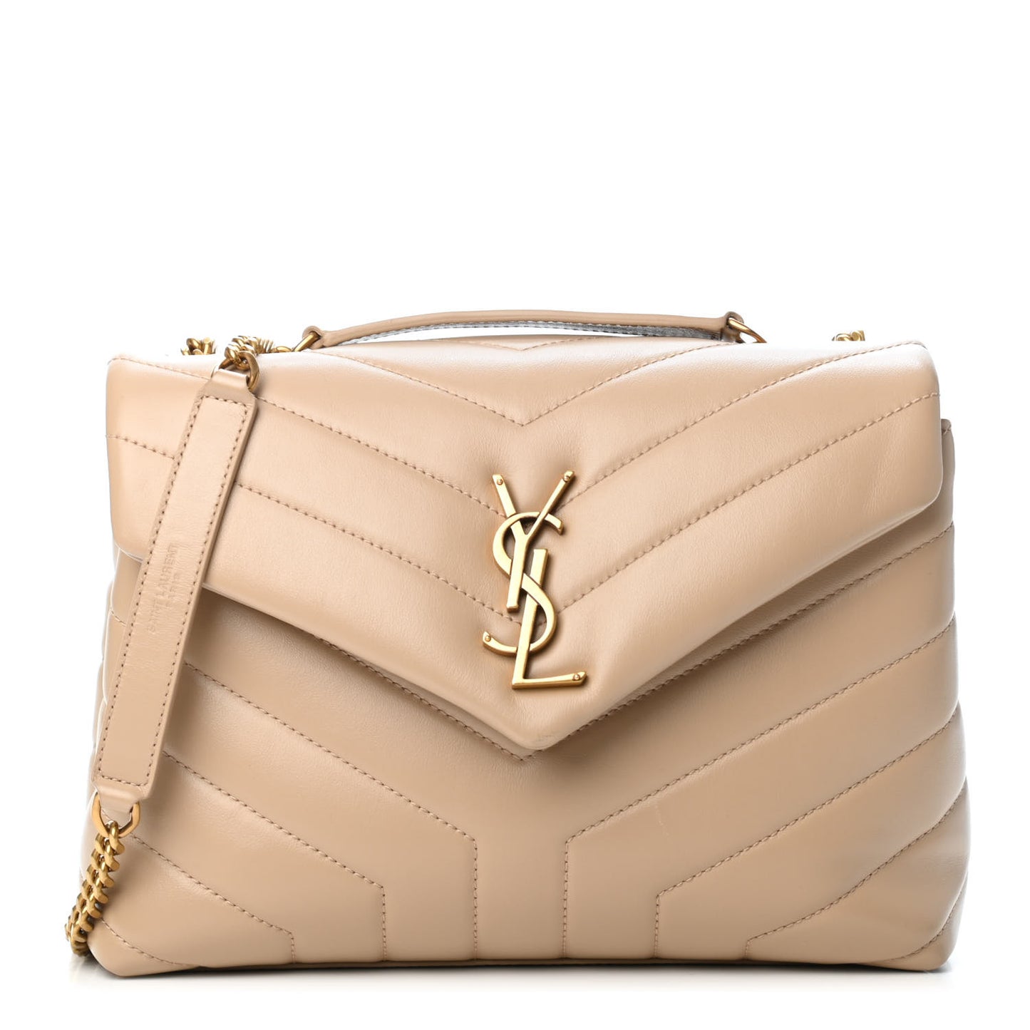 Calfskin Y Quilted Monogram Small Loulou Chain Satchel Dark Beige