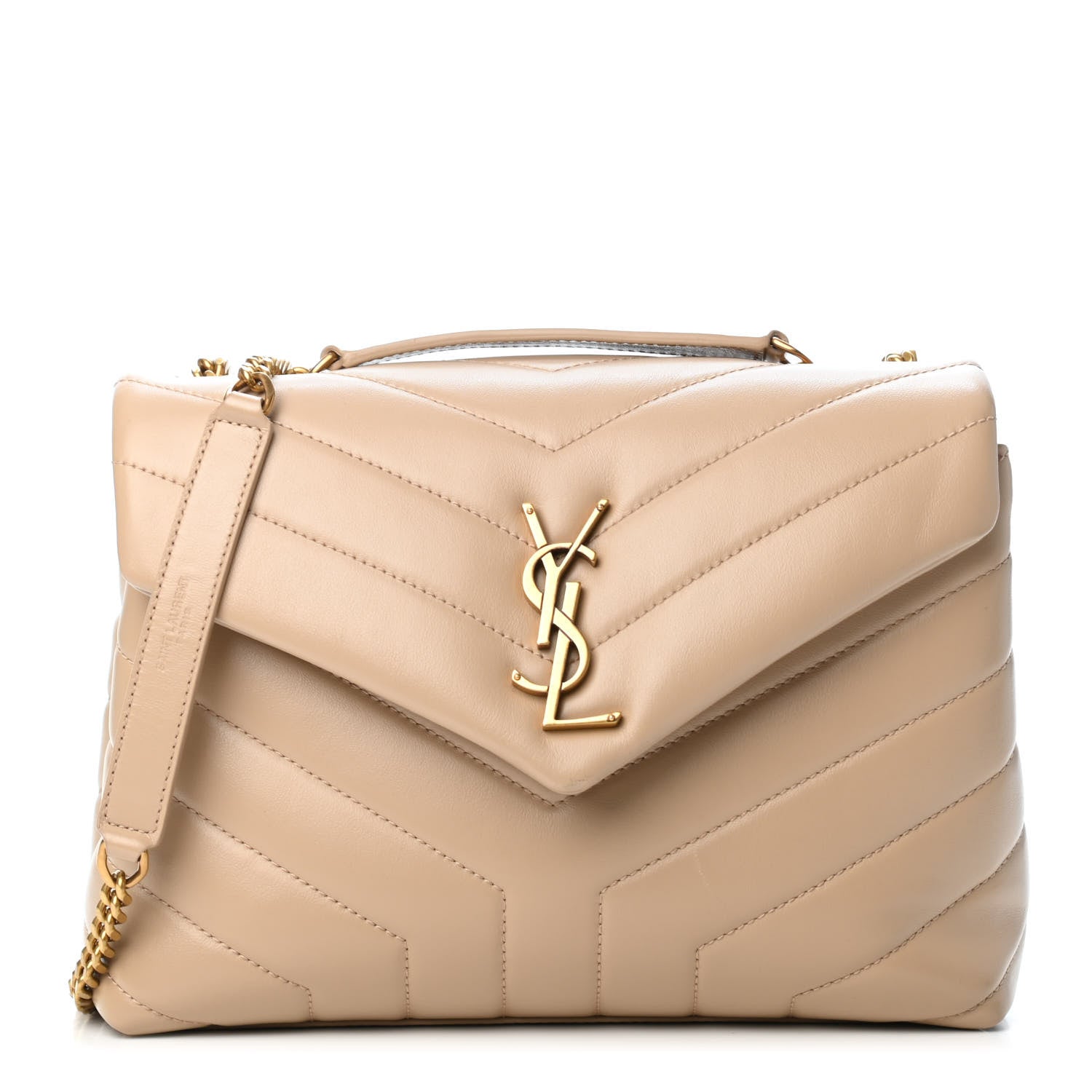 Saint Laurent Calfskin Y Quilted Monogram Small Loulou Chain Satchel Dark Beige 1 of 4