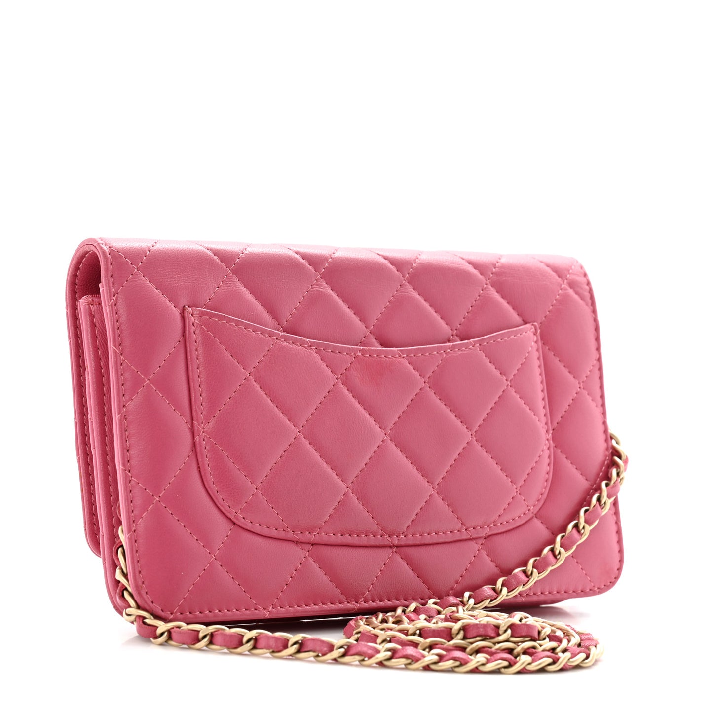 Lambskin Quilted Wallet On Chain WOC Dark Pink