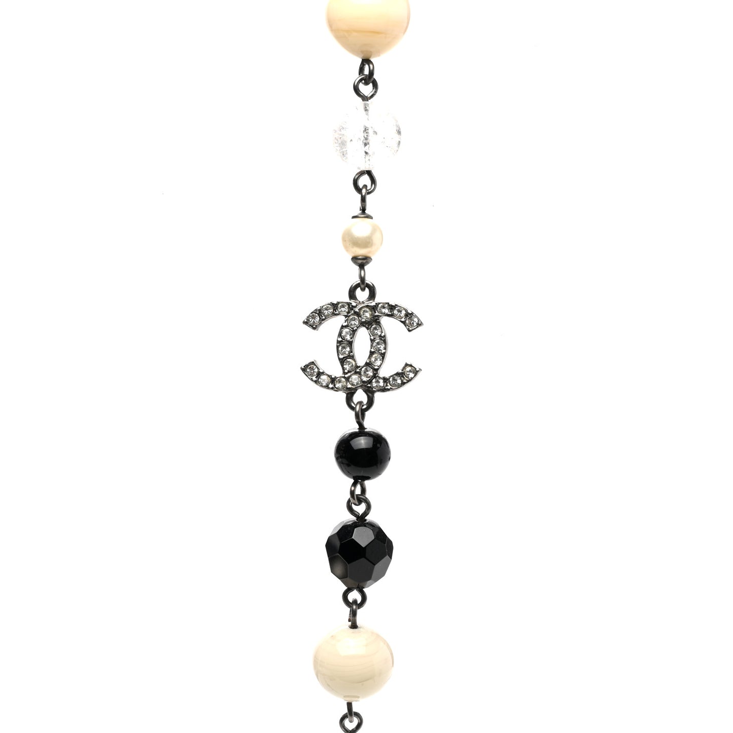 Pearl Crystal Bead CC Long Necklace Black