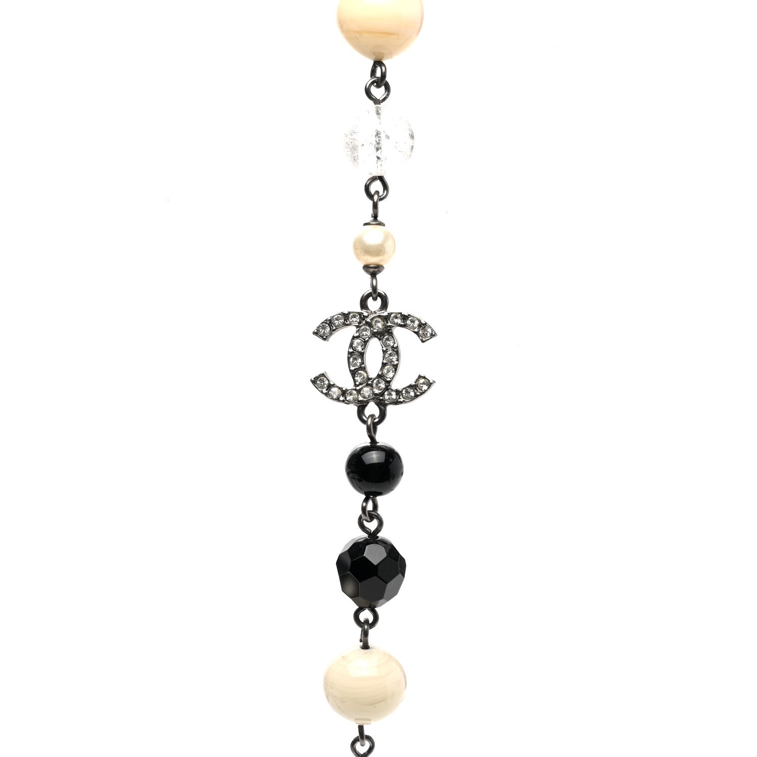 Chanel Pearl Crystal Bead CC Long Necklace Black 4 of 7