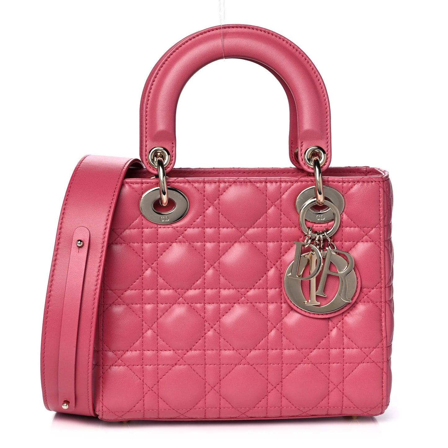 Lambskin Cannage Small Lady Dior Fraise
