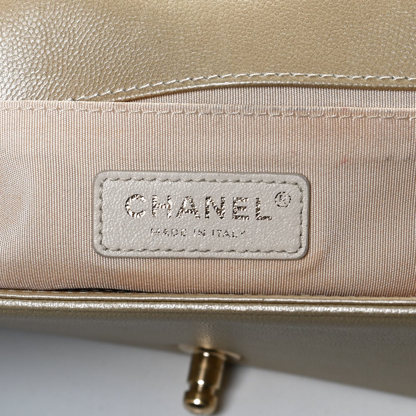 Metallic Caviar Quilted Medium Boy Flap Light Gold