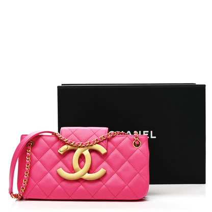 Chanel Lambskin Quilted Giant CC Baguette Bag Fuchsia 11 of 11