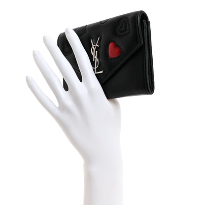 Saint Laurent Calfskin Heart Embossed Envelope Wallet Black 2 of 8