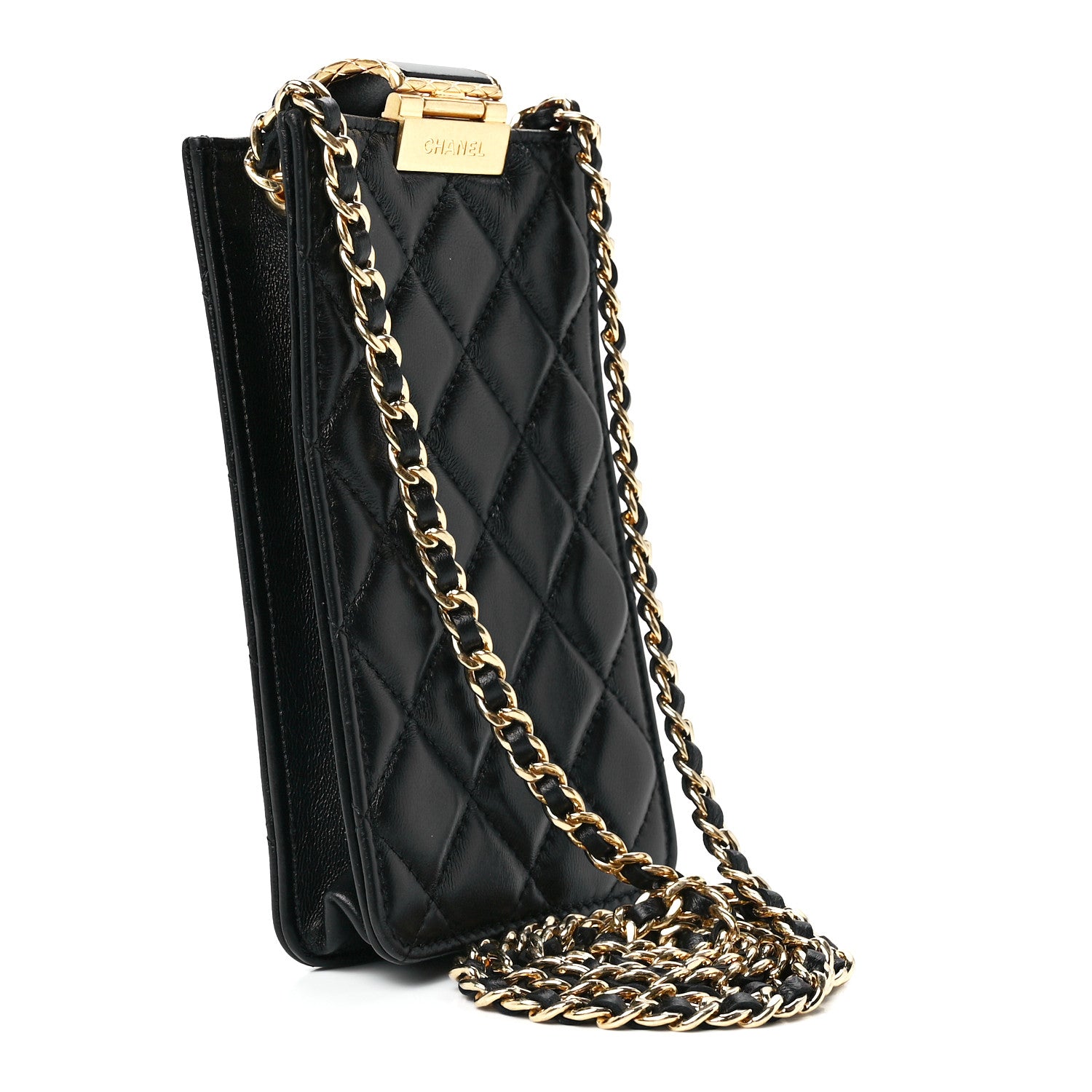 Chanel Lambskin Quilted Phone Holder With Chain Black 3 of 12