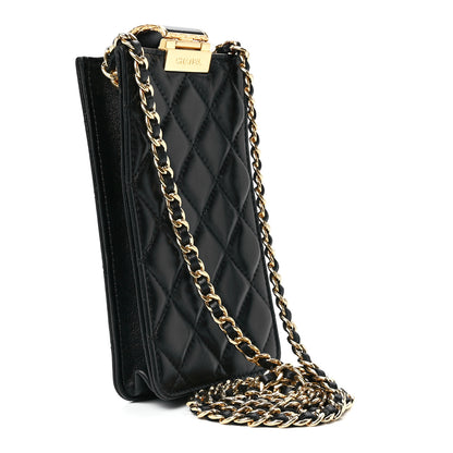 Chanel Lambskin Quilted Phone Holder With Chain Black 3 of 12