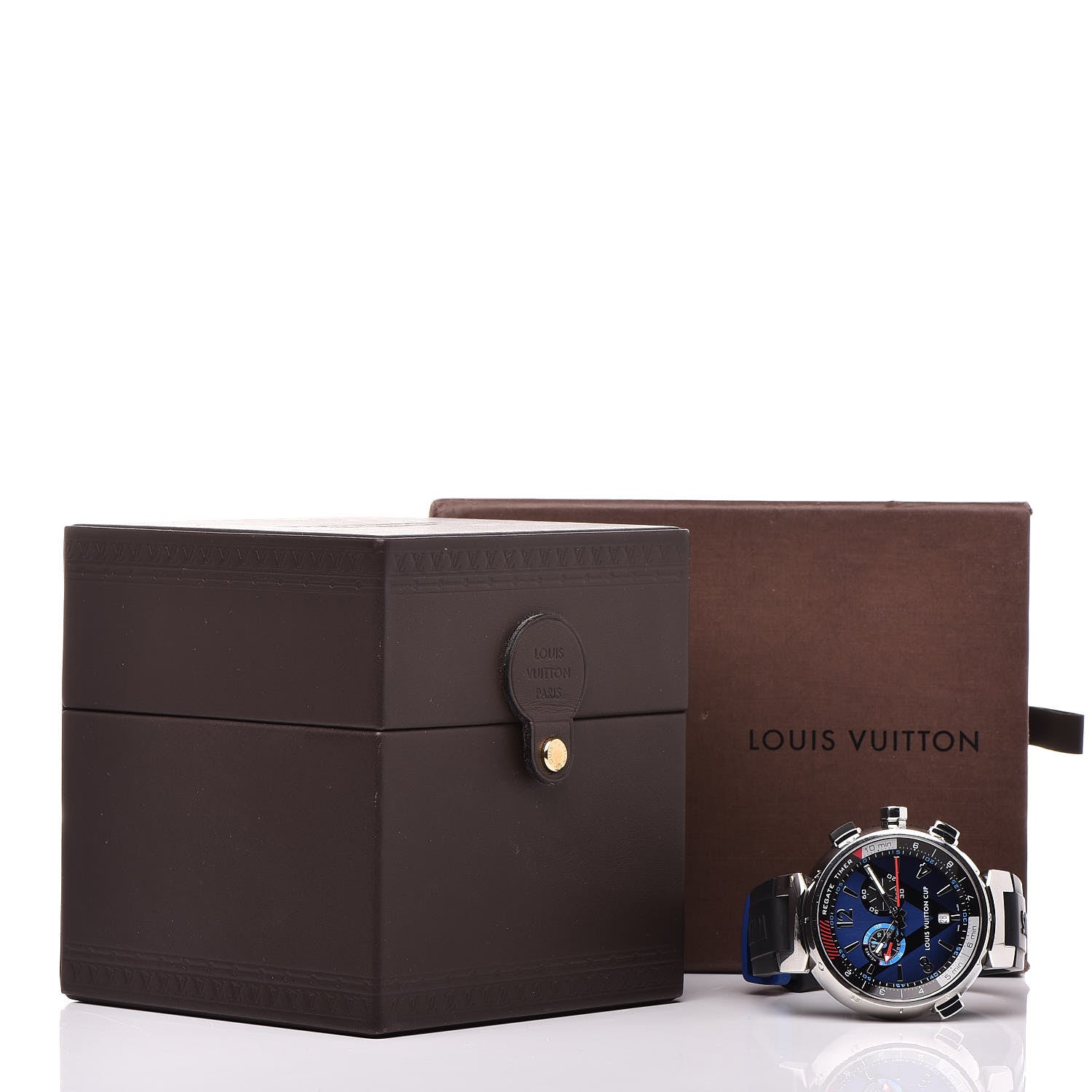 Louis Vuitton Stainless Steel Rubber 44mm Tambour Regatta Quartz Watch Blue 8 of 8