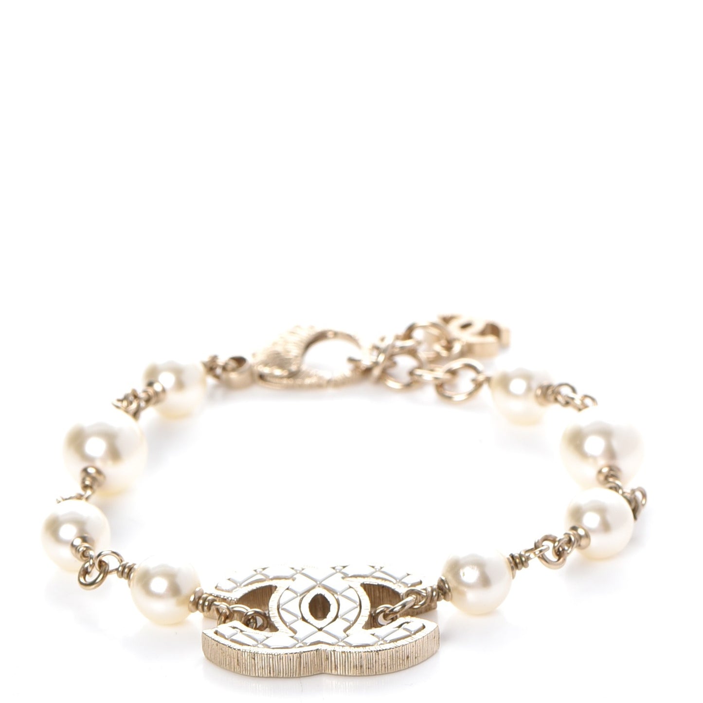 Pearl Quilted CC Bracelet Gold