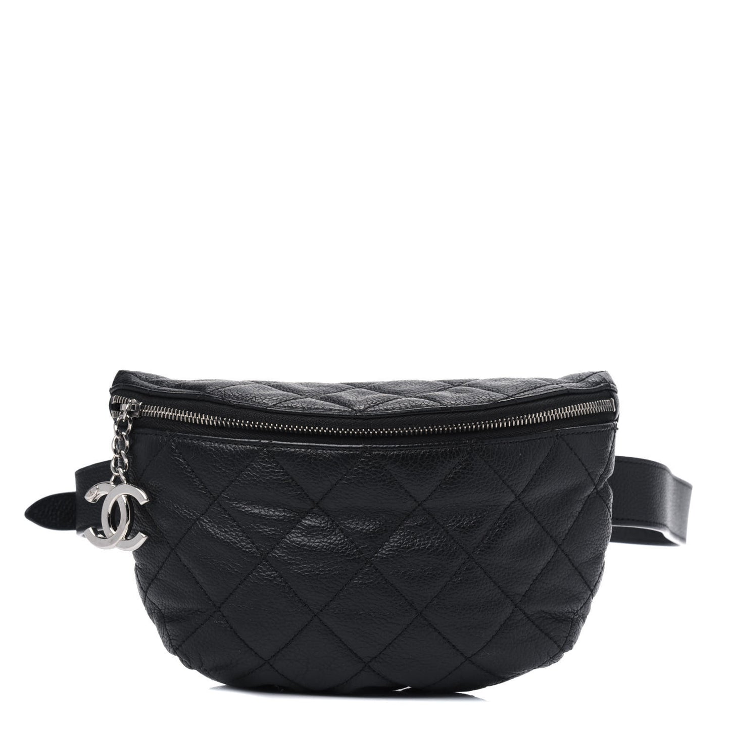 Grained Calfskin Quilted Waist Belt Bag Black
