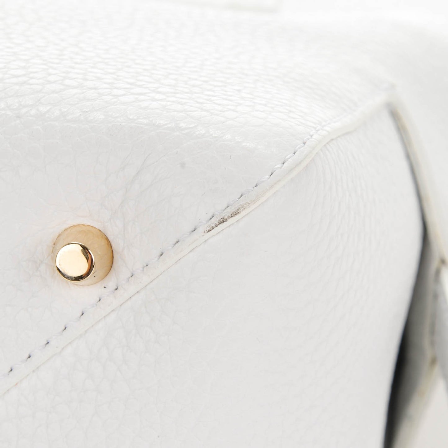 London Grainy Calfskin Small Greenwood Bowling Bag White
