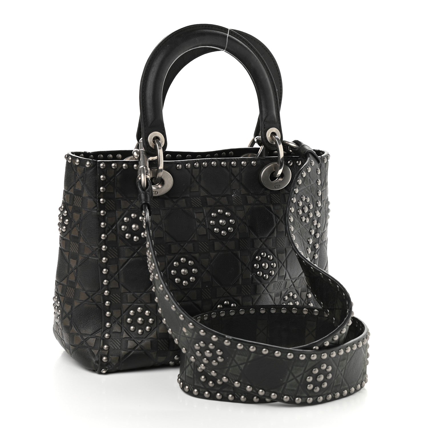 Christian Dior Calfskin Studded Flower Medium Lady Dior Black 2 of 13