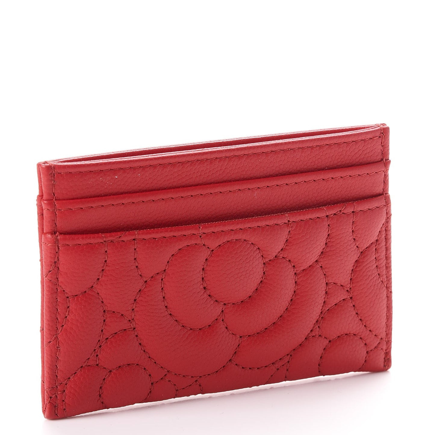 Caviar Camellia Quilted Card Holder Red