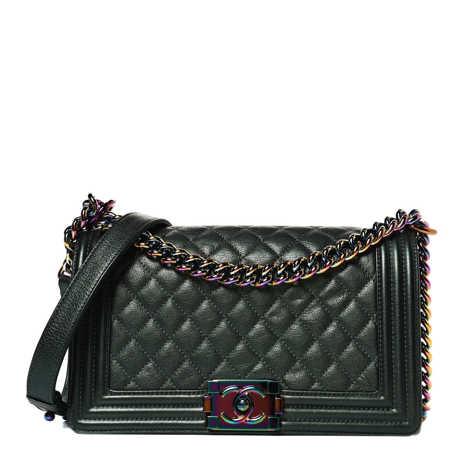 Chanel Iridescent Goatskin Quilted Medium Boy Flap Green 1 of 9