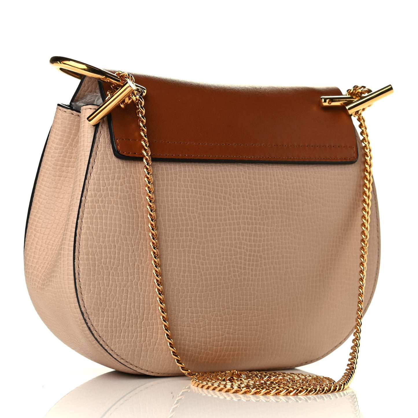 Grained Calfskin Lambskin Mini Bi-Color Drew Shoulder Bag Powder Beige Caramel