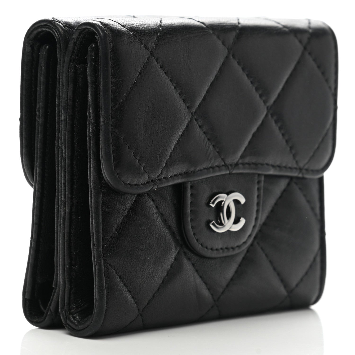 Chanel Lambskin Quilted Double Sided Wallet Black 3 of 10