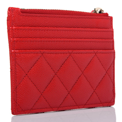 Chanel Caviar Quilted CC Zip Card Holder Red 3 of 11