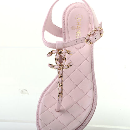 Chanel Lambskin Chain CC Logo Thong Sandals 35.5 Pink 9 of 11