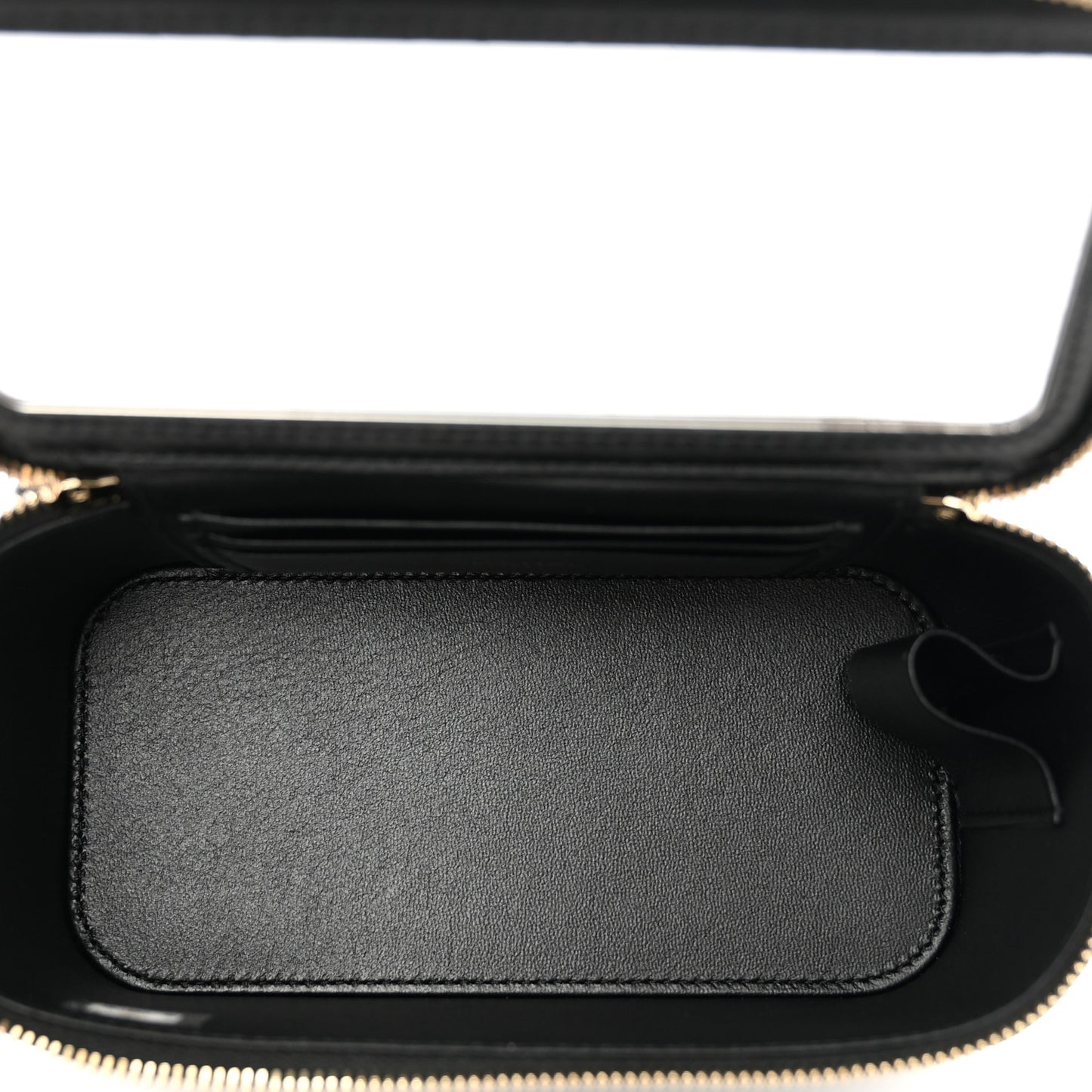 Lambskin Quilted Metal Small Top Handle Vanity Case With Chain Black