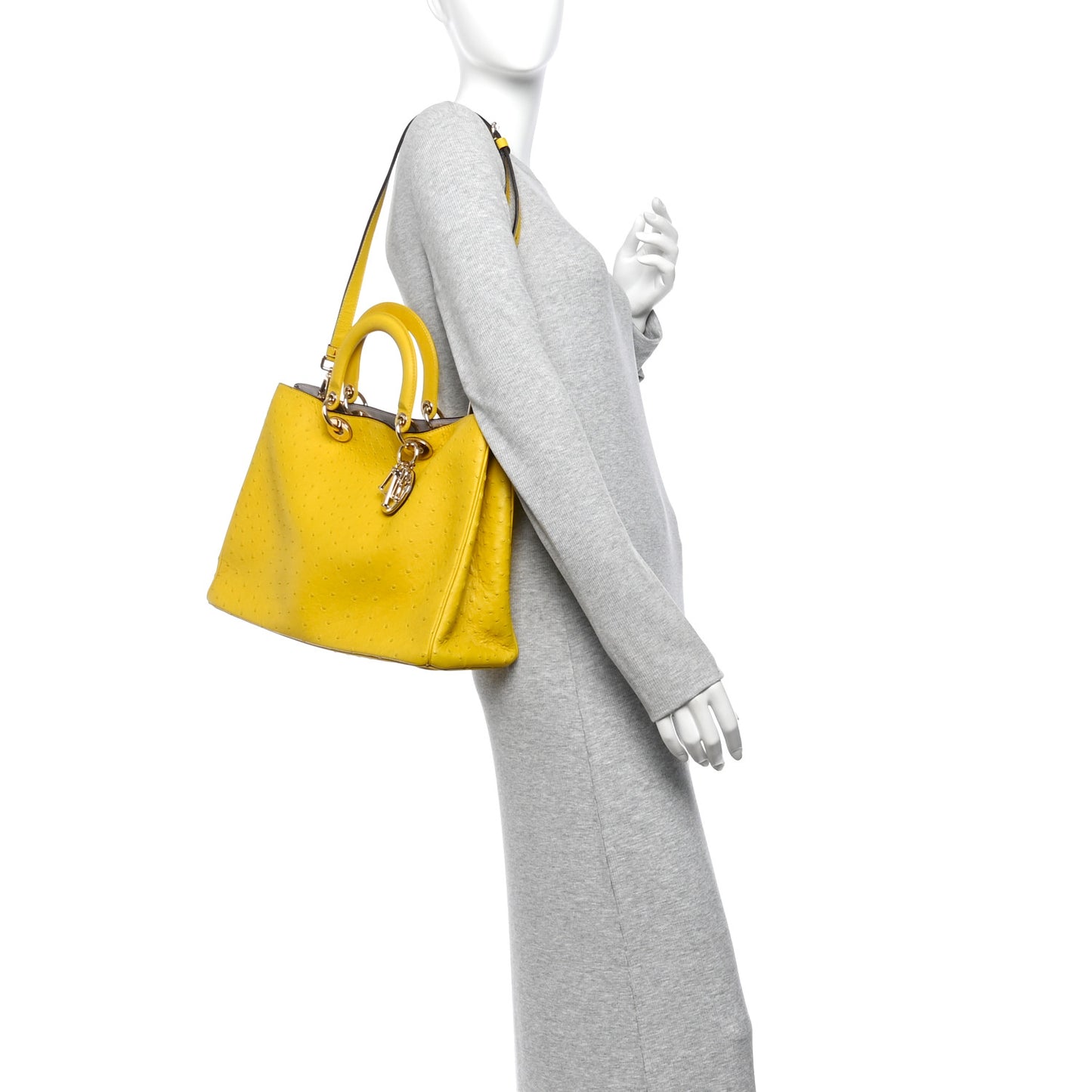 Ostrich Large Diorissimo Tote Yellow Beige